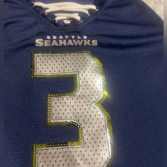 NFL Womens XL~ SEATTLE SEAHAWKS Jersey #3 WILSON~ Lace Up Neck - Picture 2 of 6